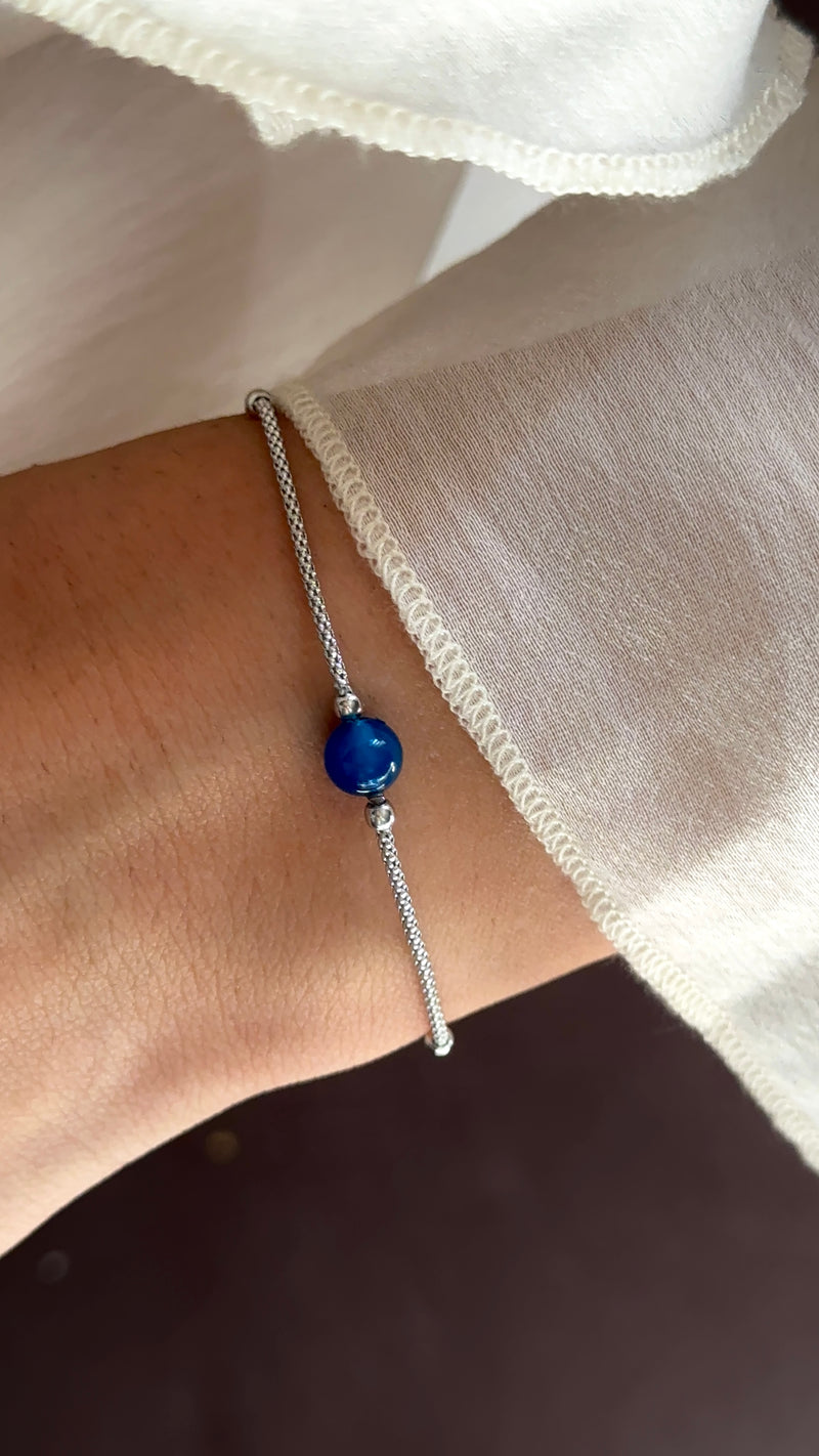 Bracciale pallina Agata blu