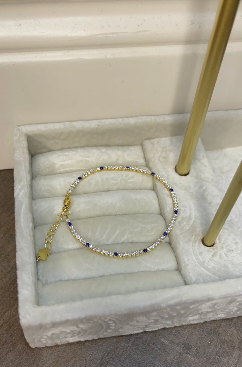 Bracciale tennis gold regolabile bianco e blu